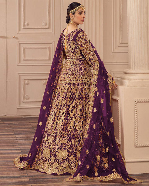 Wine Zari & Diamond Work Women Unstitched Anarkali Gown