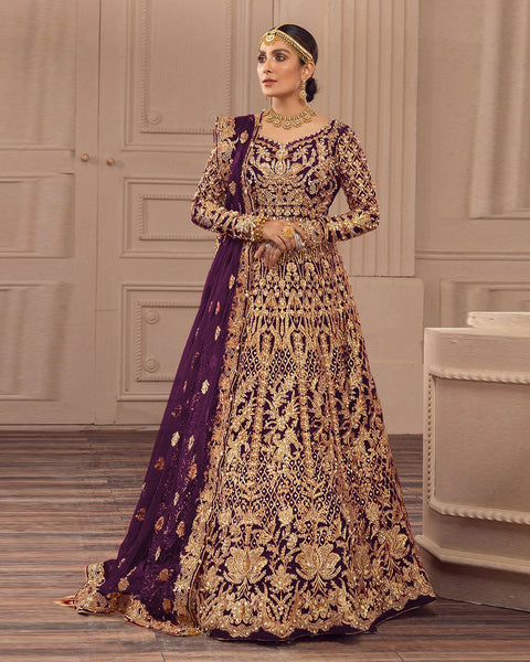 Wine Zari & Diamond Work Women Unstitched Anarkali Gown
