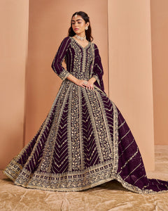 Purple Zari Sequins Work Faux Georgette Women Unstitched Anarkali Suit