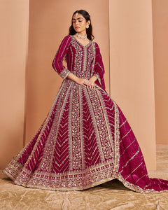 Maroon Zari Sequins Work Faux Georgette Women Unstitched Anarkali Suit