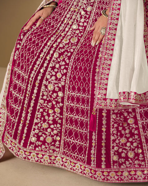 Red Zari Work Women Unstitched Velvet Anarkali Suit