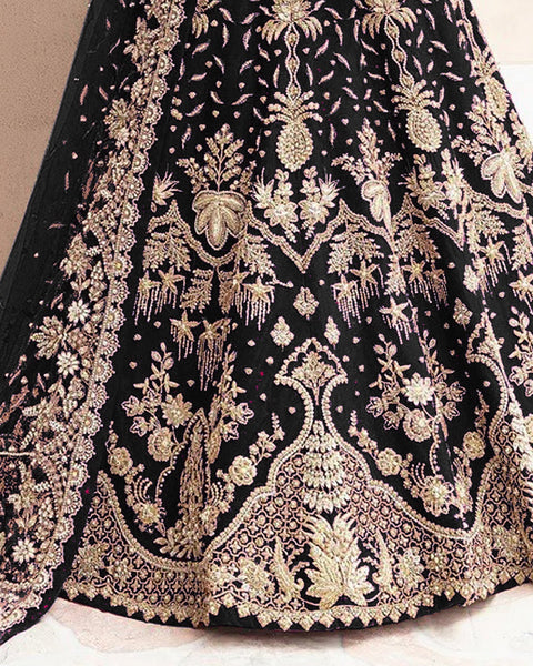 Black Zari & Diamond Work Women Unstitched Anarkali Wedding Gown