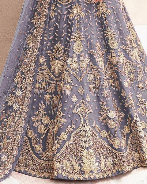 Lavender Zari & Diamond Work Women Unstitched Anarkali Wedding Gown