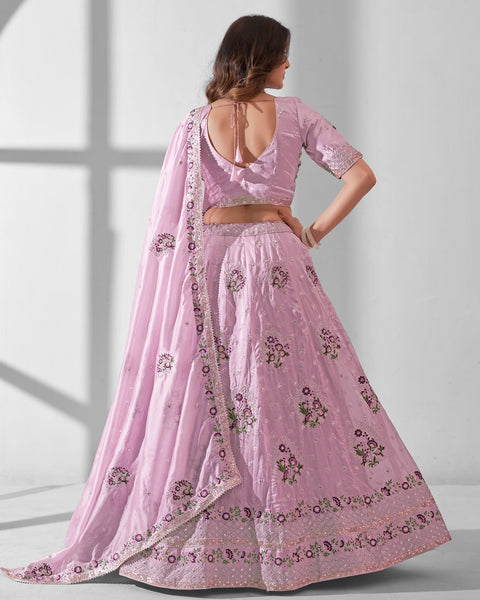 Pink Sequins & Thread Work Lehenga Choli With Organza Dupatta