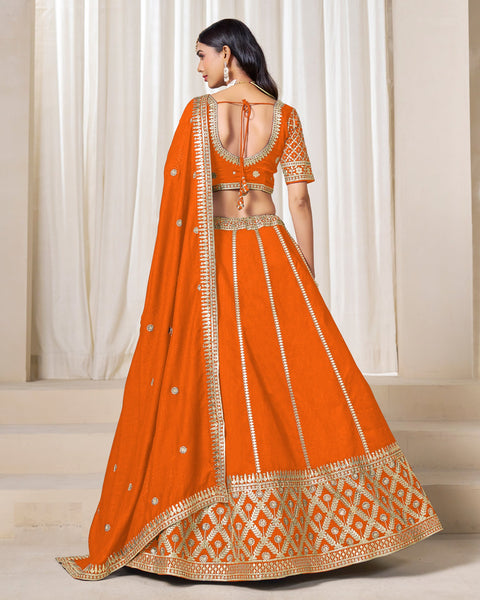 Orange Art Silk Unstitched Zari Sequins Work Women Lehenga Choli