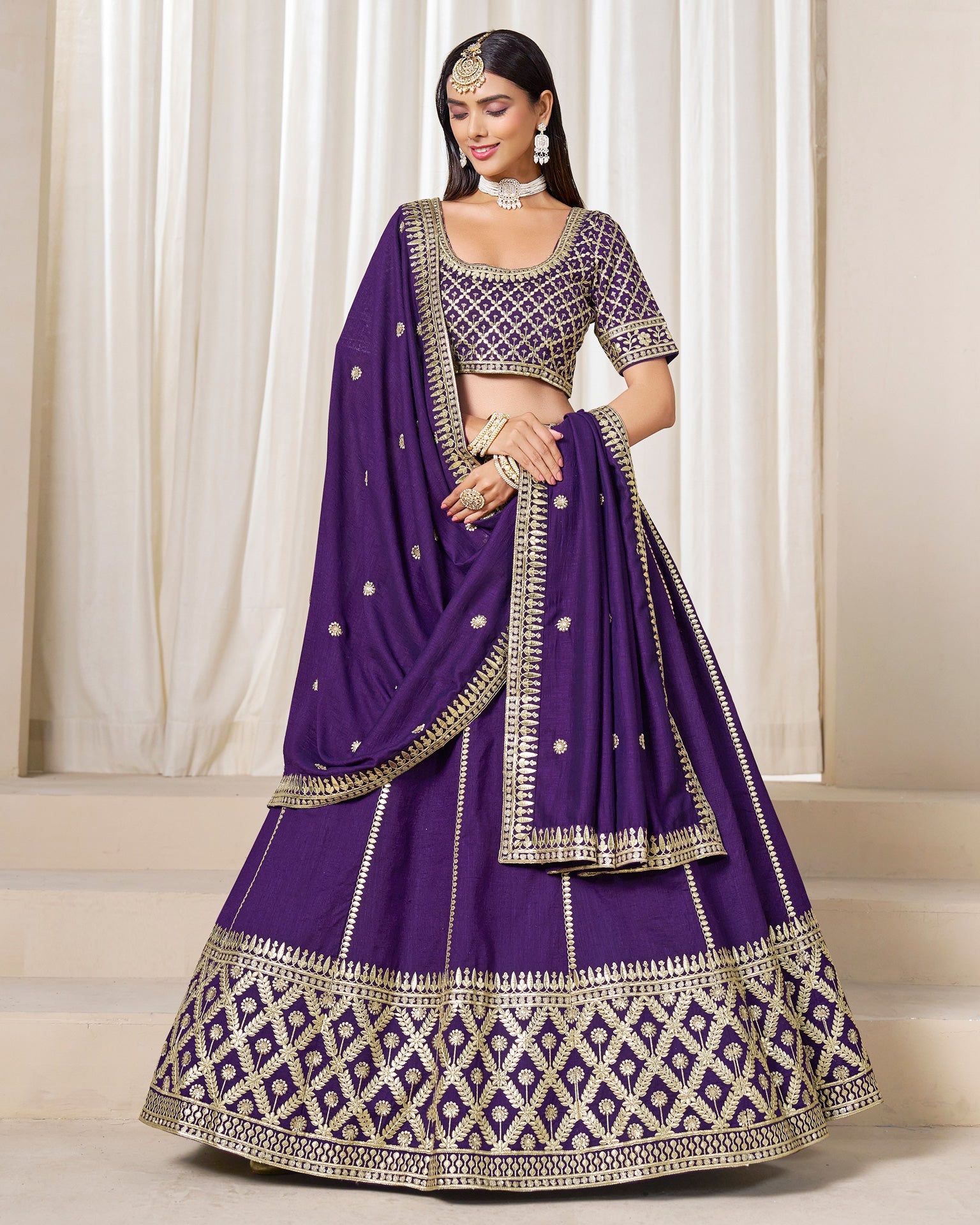 Purple Art Silk Unstitched Zari Sequins Work Women Lehenga Choli