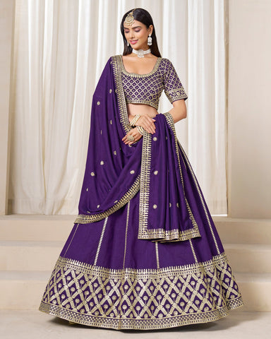 Purple Art Silk Unstitched Zari Sequins Work Women Lehenga Choli