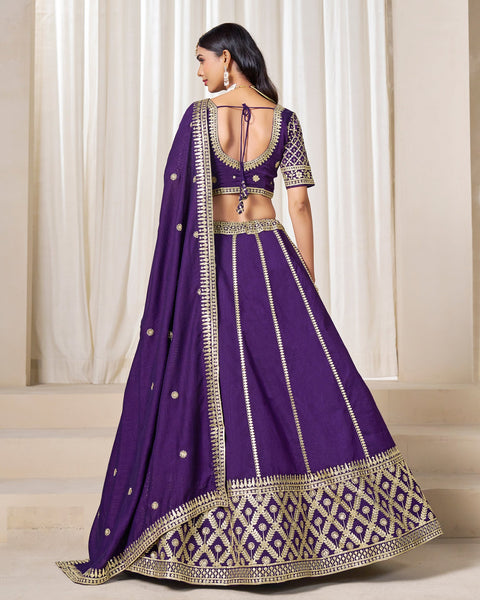 Purple Art Silk Unstitched Zari Sequins Work Women Lehenga Choli