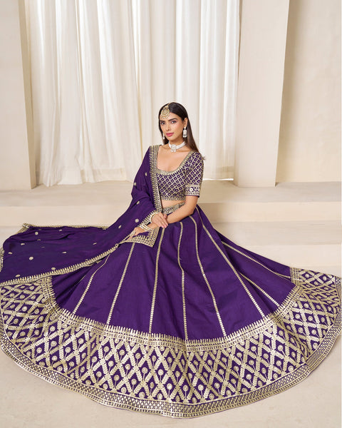 Purple Art Silk Unstitched Zari Sequins Work Women Lehenga Choli