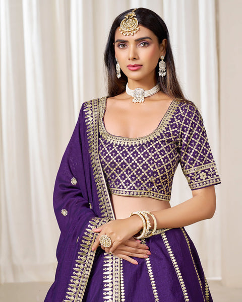 Purple Art Silk Unstitched Zari Sequins Work Women Lehenga Choli