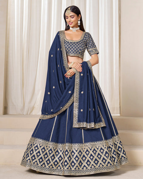 Blue Art Silk Unstitched Zari Sequins Work Women Lehenga Choli