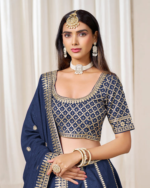 Blue Art Silk Unstitched Zari Sequins Work Women Lehenga Choli