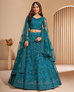 Blue Net Stone Work Wedding Wear Women Customized Lehenga Choli