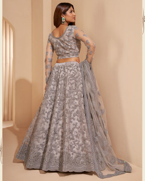 Lavender Net Stone Work Wedding Wear Women Customized Lehenga Choli