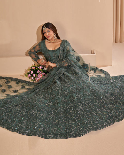 Grey Net Stone Work Wedding Wear Women Customized Lehenga Choli