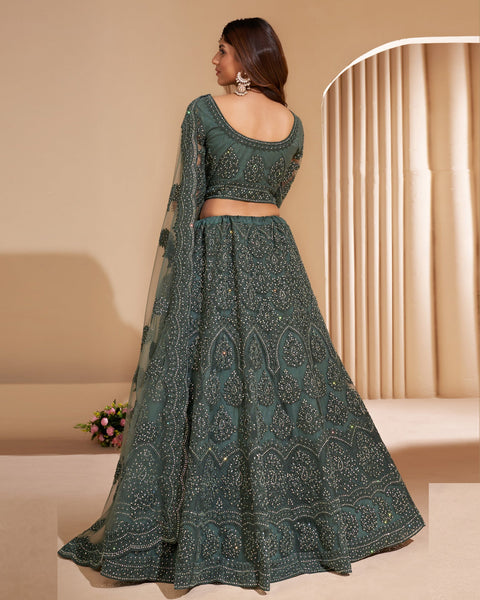 Grey Net Stone Work Wedding Wear Women Customized Lehenga Choli