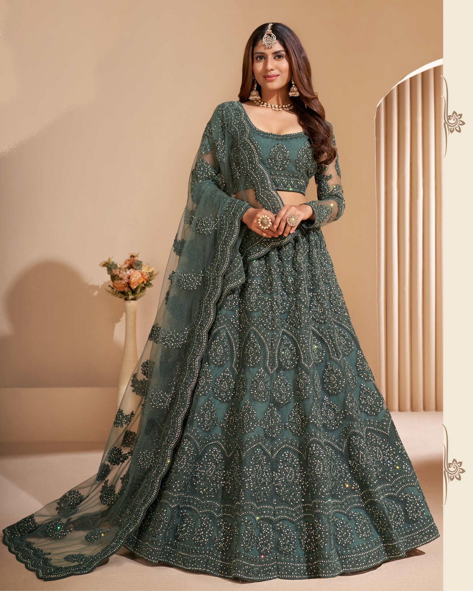 Grey Net Stone Work Wedding Wear Women Customized Lehenga Choli