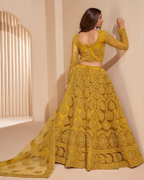 Yellow Net Stone Work Wedding Wear Women Customized Lehenga Choli