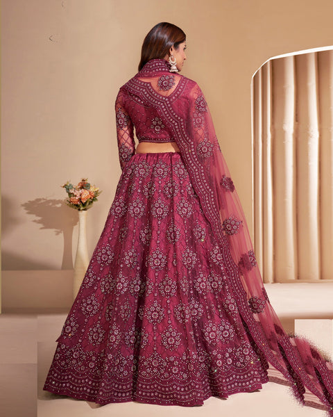 Maroon Net Stone Work Wedding Wear Women Customized Lehenga Choli