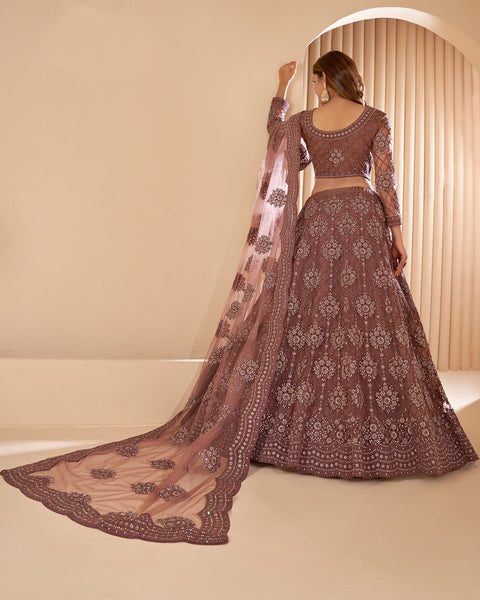 Brown Net Stone Work Wedding Wear Women Customized Lehenga Choli