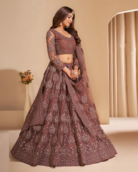 Brown Net Stone Work Wedding Wear Women Customized Lehenga Choli