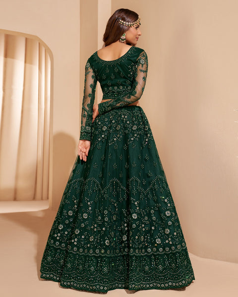 Green Net Stone Work Wedding Wear Women Customized Lehenga Choli