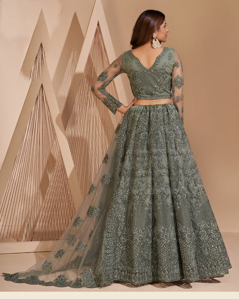 Grey Net Stone Work Wedding Wear Women Customized Lehenga Choli