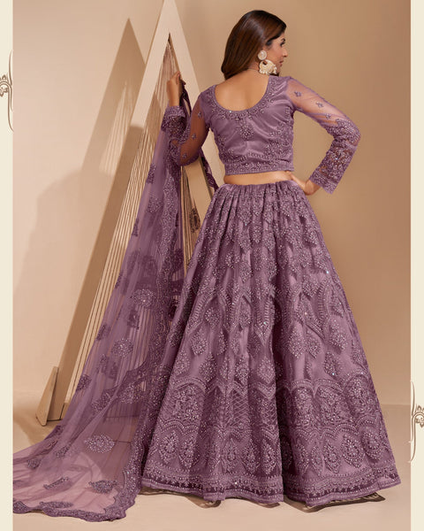 Purple Net Stone Work Wedding Wear Women Customized Lehenga Choli