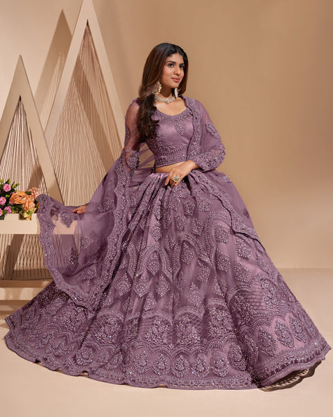 Purple Net Stone Work Wedding Wear Women Customized Lehenga Choli