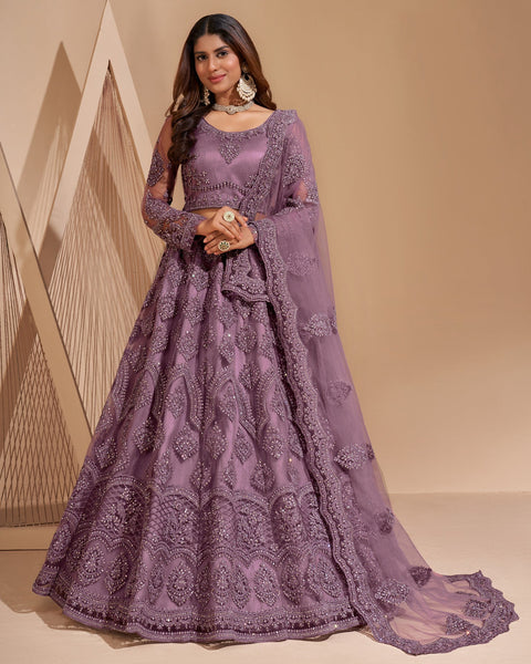 Purple Net Stone Work Wedding Wear Women Customized Lehenga Choli