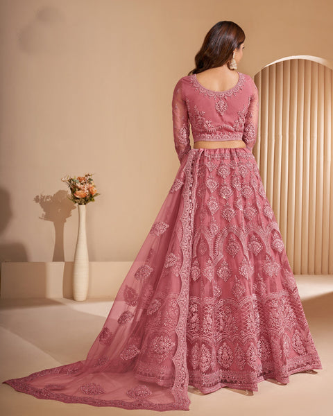 Pink Net Stone Work Wedding Wear Women Customized Lehenga Choli