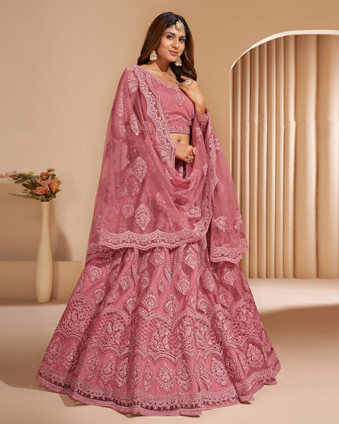 Pink Net Stone Work Wedding Wear Women Customized Lehenga Choli