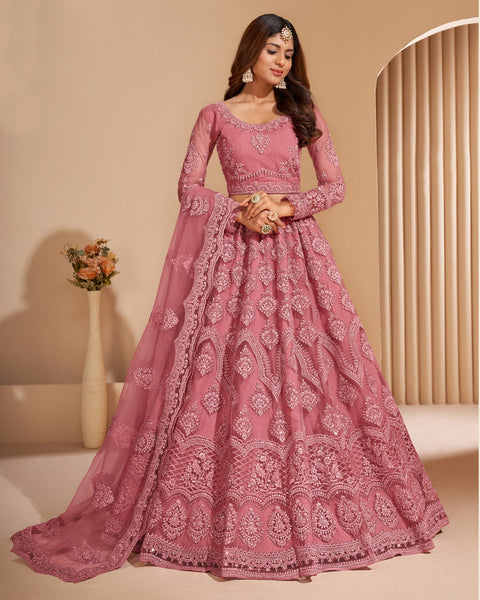 Pink Net Stone Work Wedding Wear Women Customized Lehenga Choli