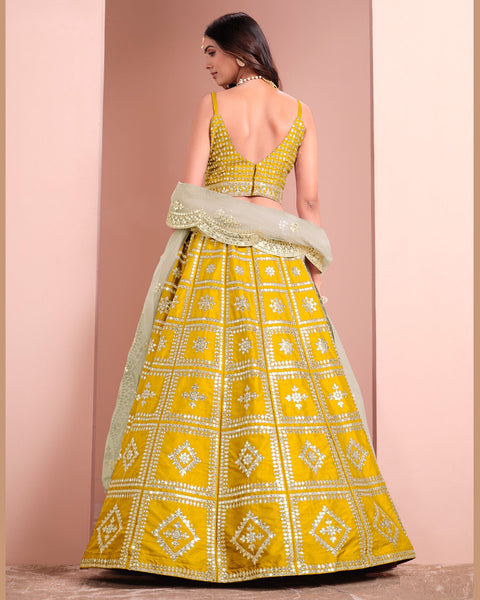 Yellow Art Silk Unstitched Zari & Sequins Work Women Lehenga Choli