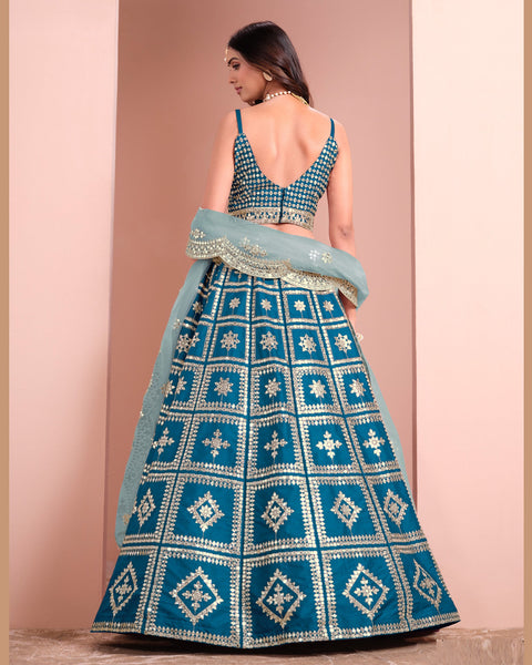 Blue Art Silk Unstitched Zari & Sequins Work Women Lehenga Choli