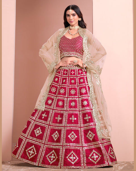 Red Art Silk Unstitched Zari & Sequins Work Women Lehenga Choli