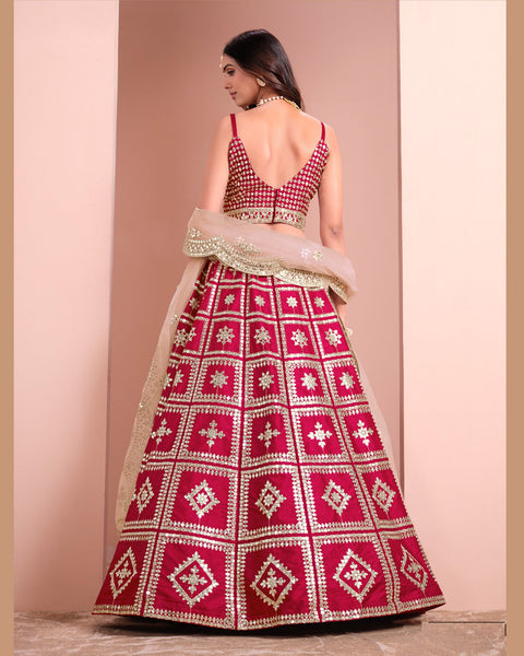 Red Art Silk Unstitched Zari & Sequins Work Women Lehenga Choli