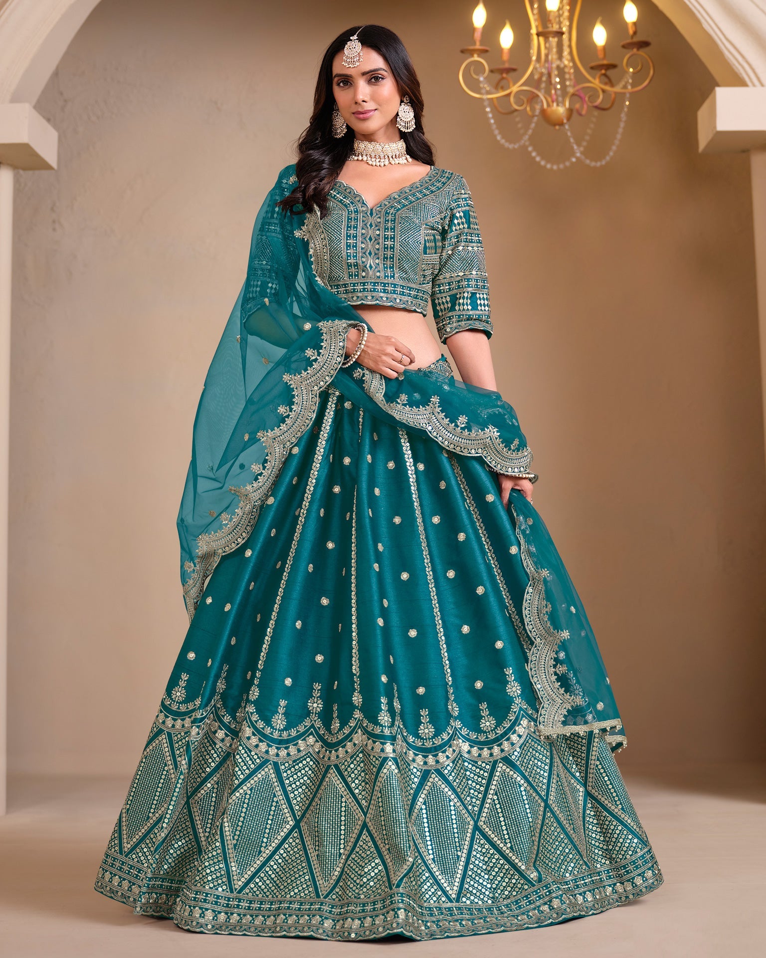 Blue Art Silk Zari & Sequins Work Women Customized Wedding Lehenga Choli
