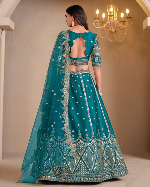 Blue Art Silk Zari & Sequins Work Women Customized Wedding Lehenga Choli
