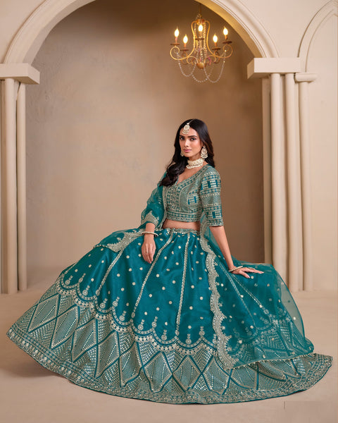 Blue Art Silk Zari & Sequins Work Women Customized Wedding Lehenga Choli