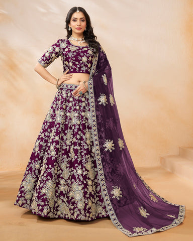 Purple Art Silk Sequins & Zari Work Customized Women Lehenga Choli With Net Dupatta