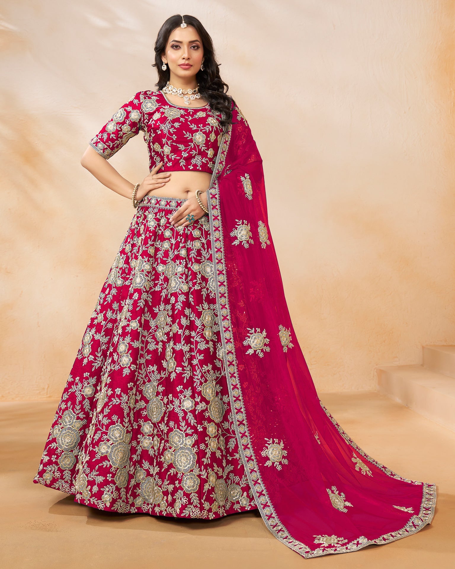 Pink Art Silk Sequins & Zari Work Customized Women Lehenga Choli With Net Dupatta