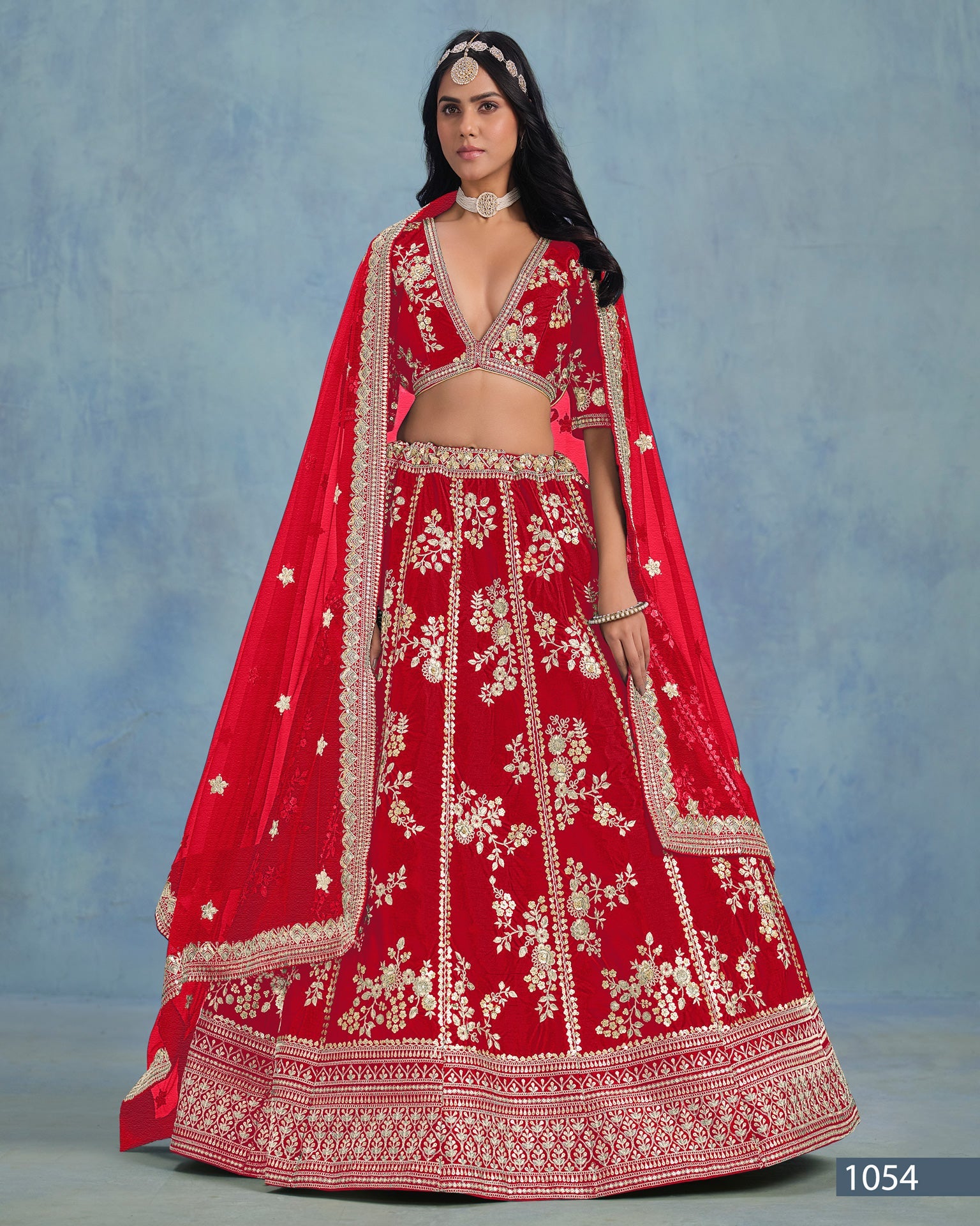Red Art Silk Unstitched Zari & Sequins Work Women Lehenga Choli