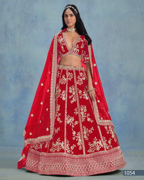 Red Art Silk Unstitched Zari & Sequins Work Women Lehenga Choli