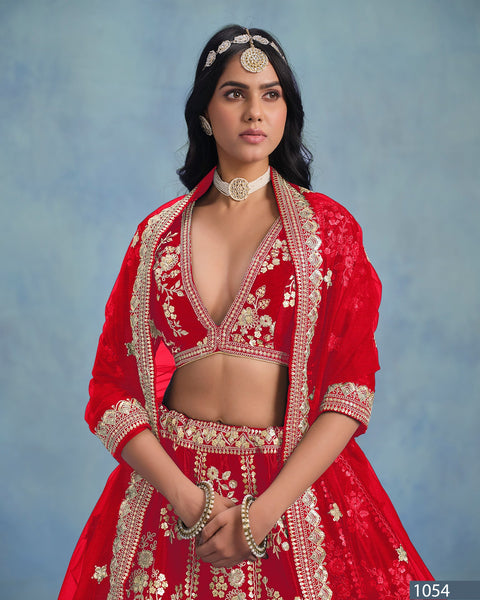 Red Art Silk Unstitched Zari & Sequins Work Women Lehenga Choli