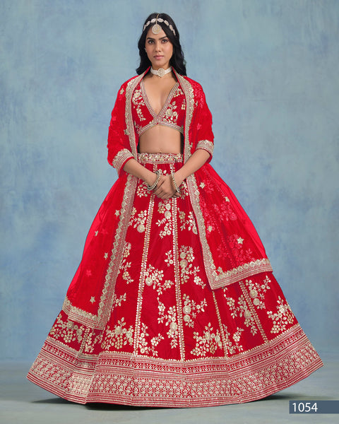 Red Art Silk Unstitched Zari & Sequins Work Women Lehenga Choli
