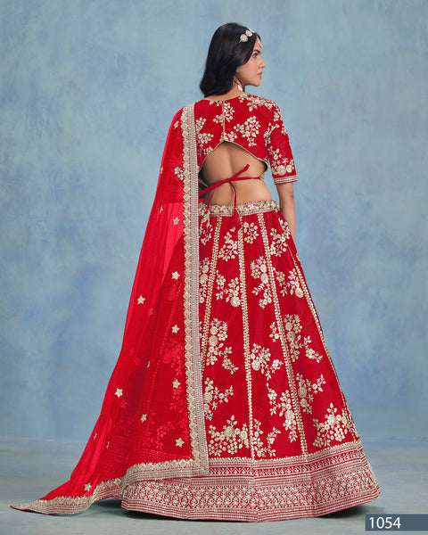 Red Art Silk Unstitched Zari & Sequins Work Women Lehenga Choli