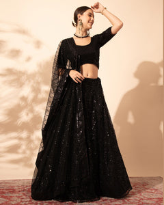 Black Net Beads & Sequins Work Lehenga Choli With Net Dupatta