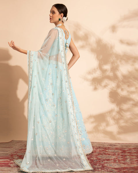 Sky Blue Sequins & Thread Work Lehenga Choli With Net Dupatta