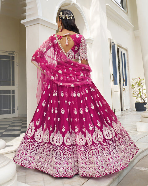 Butterfly Net Dark Pink Thread Work Lehenga Choli With Net Dupatta